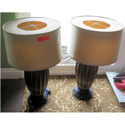 Qty 2 Table Lamps w/ Decorative Base & Round Shades