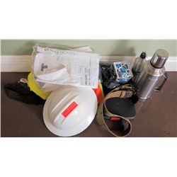 Qty 2 Thermos Flasks w/ Construction Hard Hat, Long Sleeve Shirts, etc