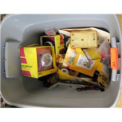 Plastic Bin w/ Auto Meter Brand Parts - Gauges, Misc Parts