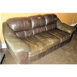 Brown Leather 3 Seat Couch Sofa