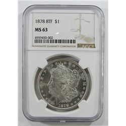 1878 8 Tail Feather Morgan Silver Dollar $ NGC MS