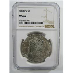 1878-S Morgan Silver Dollar $ NGC MS 62 Blast Whit