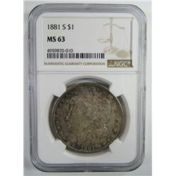 1881-S Morgan Silver Dollar $ NGC MS 63 Nicely Ton