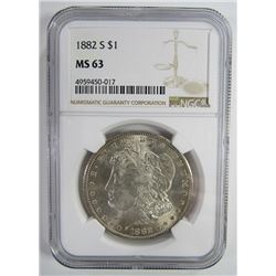 1882-S Morgan Silver Dollar $ NGC MS 63