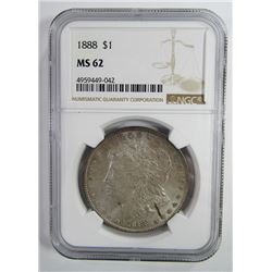 1888-P Morgan Silver Dollar $ NGC MS 62 Lightly To