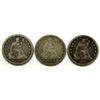 Image 1 : 3-SEATED QUARTERS: 1859, 1877, 1854 ARROWS VG'S