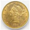 Image 2 : 1891 P $10 GOLD LIBERTY PCGS MS62