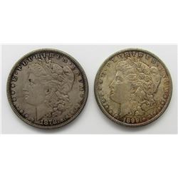 1878 8F MORGAN F; 1899-O XF TONED