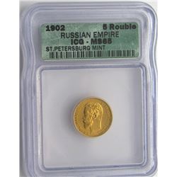 1902 5 ROUBLE RUSSIAN EMPIRE ICG MS65