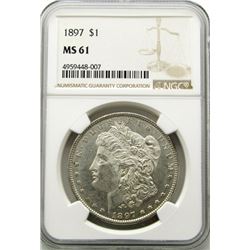 1897-P Morgan Silver Dollar $ NGC MS 61