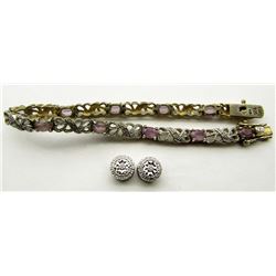 STERLING SILVER LOT - 1 BRACELET, 1 PAIR OF EARRIN