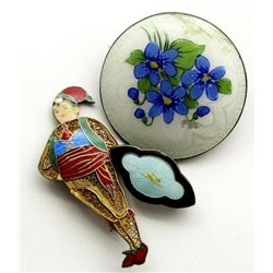 3 BROACHES WITH BEAUTIFUL ENAMEL