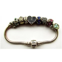 6.5 PANDORA BRACELET WITH 9 CHARMS
