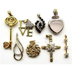 8 STERLING SILVER GOLD PLATED PENDANTS