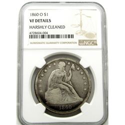 1860-O SEATED LIBERTY DOLLAR NGC VF DETAILS