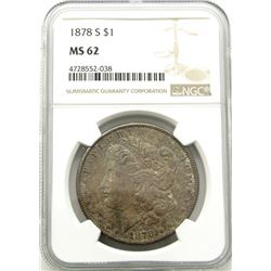 1878-S MORGAN SILVER DOLLAR NGC MS 62