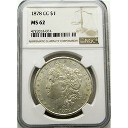 1878-CC MORGAN SILVER DOLLAR NGC MS 62
