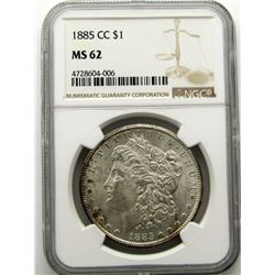 1885-CC MORGAN SILVER DOLLAR NGC MS 62
