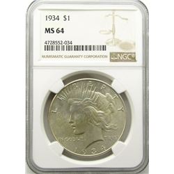 1934 PEACE DOLLAR NGC MS 64