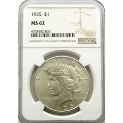 1935 PEACE SILVER DOLLAR NGC MS 62