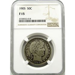 1905 BARBER HALF DOLLAR NGC FINE 15