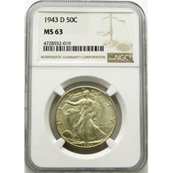 1943-D WALKING LIBERTY 50c NGC MS 63