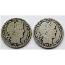 1912 & 1915-D BARBER HALF DOLLARS