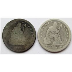 1853 VG & 1861 AG SEATED QTRS
