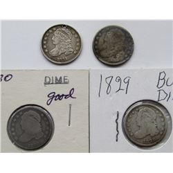 4-BUST DIMES: 1829, 1830, 1831 HOLED,