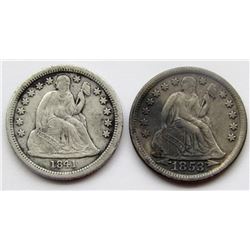 1853 W/ ARROWS & 1841 SEATED DIMES