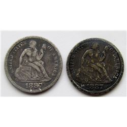 2-1887 SEATED DIMES VF