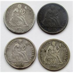4-SEATED DIMES:  1886, 1884, 1877, 1876