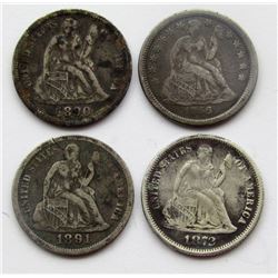 4-SEATED DIMES:  1890, 1891, 1856, &