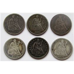 6-SEATED DIMES:  1872, 1885, 1873, 1875-S,