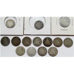 14-SEATED DIMES. MIXED DATES