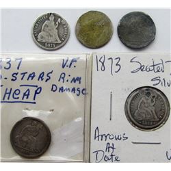 1837 NO STARS SEATED DIMES VF