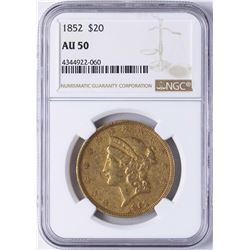 1852 $20 Liberty Head Double Eagle Gold Coin NGC AU50