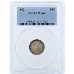 1892 Liberty Barber Head Dime PCGS MS64