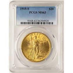 1915-S $20 St. Gaudens Double Eagle Gold Coin PCGS MS63