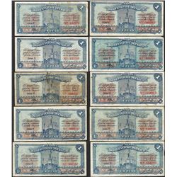 Lot of (10) 1915 $1 Mexico Revolutionary Toluca Un Peso Notes