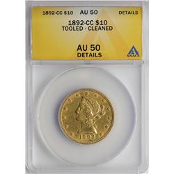 1892-CC $10 Liberty Head Half Eagle Gold Coin ANACS AU50 Details