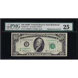 1950D $10 Federal Reserve STAR Note Mismatched Serial Number ERROR PMG VF25