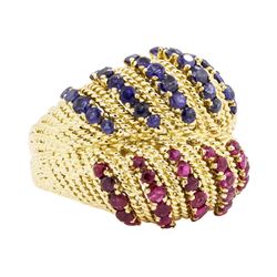 18KT Yellow Gold 1.00 ctw Ruby and Sapphire Dome Ring