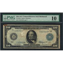 1914 $50 Federal Reserve Note Richmond Fr.1042 PMG Very Good 10