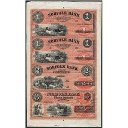 Uncut Sheet of 1800's $1/$1/$2/$3 Norfolk Bank, CT Obsolete Notes