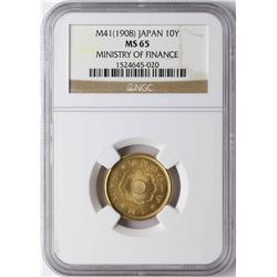 1908 M41 Japan 10 Yen Ministry of Finance Gold Coin NGC MS65