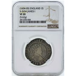 1604 England 1 Shilling James I Coin NGC VF20