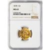 Image 1 : 1878 $3 Indian Princess Head Gold Coin NGC MS63