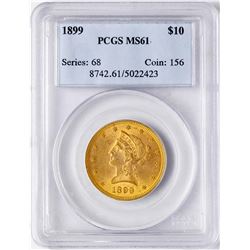 1899 $10 Liberty Head Eagle Gold Coin PCGS MS61