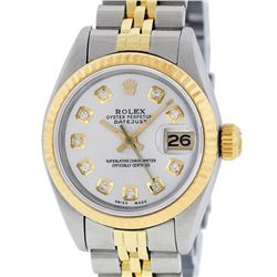 Rolex Ladies Two Tone 14K Silver Diamond 26MM Datejust Wristwatch